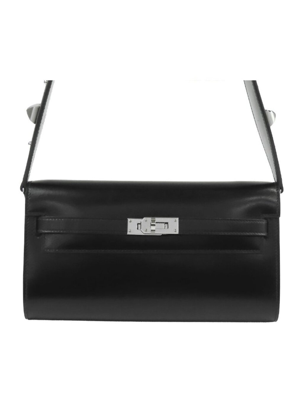 Hermes Kelly to Go Lock Black Silver Box Calf Wallet